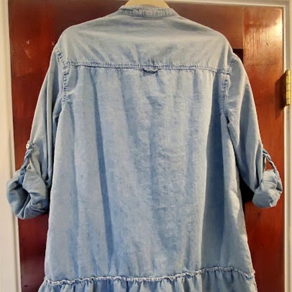 M Light Blue Mazik Button Down Distressed Denim Shirt Dress/Tunic 100% Cotton - Picture 9 of 16